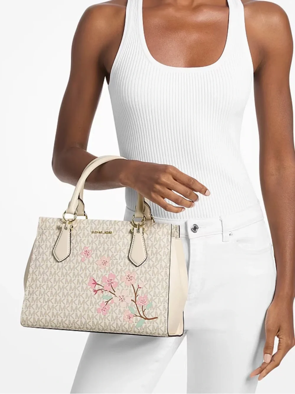 NWT Michael Kors Marilyn Medium Embellished Signature Logo Satchel